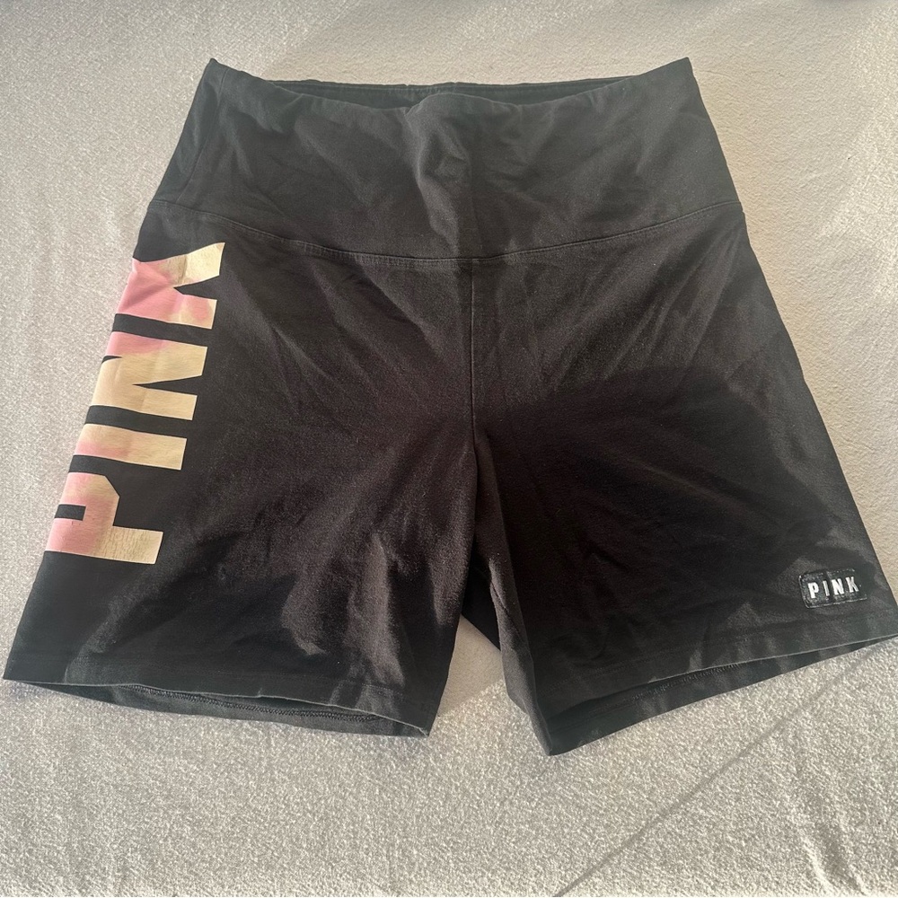 PINK Victoria's Secret Black Athletic Shorts with Pink Logo | Size Large